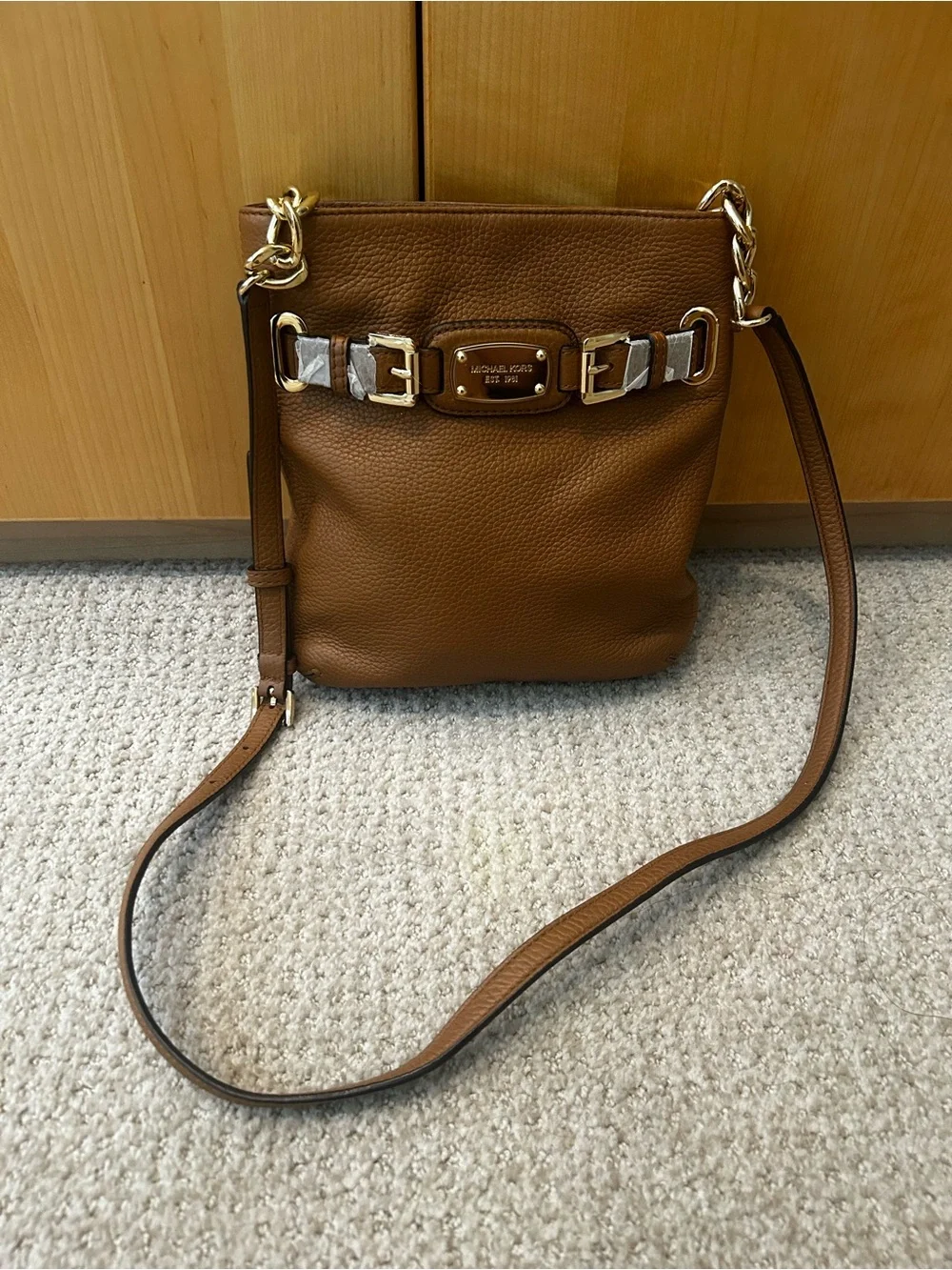 Michael Kors Cognac Pebbled Leather Crossbody with Gold Hardware